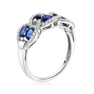 1.40 ct. t.w. Sapphire and .33 ct. t.w. Diamond Interlocking Ring in 18kt White Gold
