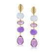 Labradorite, 12.00 ct. t.w. Amethyst and 10.00 ct. t.w. Purple Quartz Drop Earrings in 18kt Gold Over Sterling