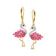 1.60 ct. t.w. Pink Topaz and .40 ct. t.w. White Zircon Flamingo Drop Earrings with Black Spinel Accents in 18kt Gold Over Sterling