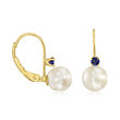 7-7.5mm Cultured Pearl Drop Earrings with .10 ct. t.w. Sapphires in 14kt Yellow Gold