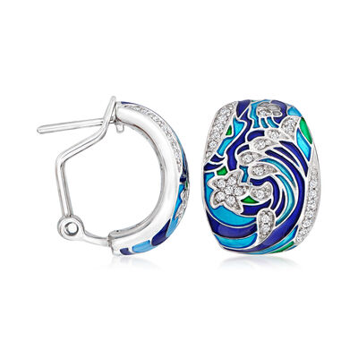 Belle Etoile &quot;Ocean Wave&quot; Multicolored Enamel Earrings with .60 ct. t.w. CZs in Sterling Silver