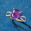 3.80 Carat Amethyst and .11 ct. t.w. Diamond Ring in 14kt Yellow Gold