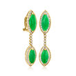 C. 1980 Vintage Jade and 1.80 ct. t.w. Diamond Drop Earrings in 18kt Yellow Gold