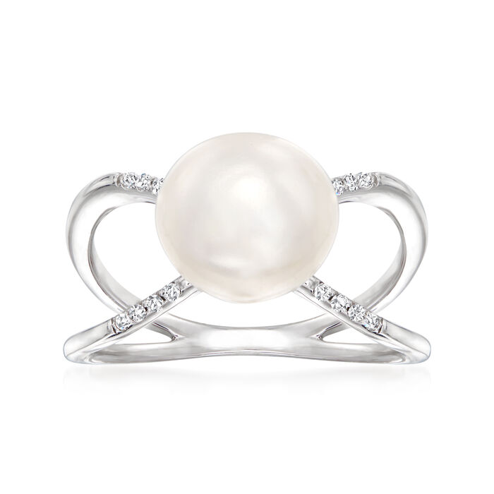 10mm Cultured Pearl Ring with White Zircon Accents in Sterling Silver