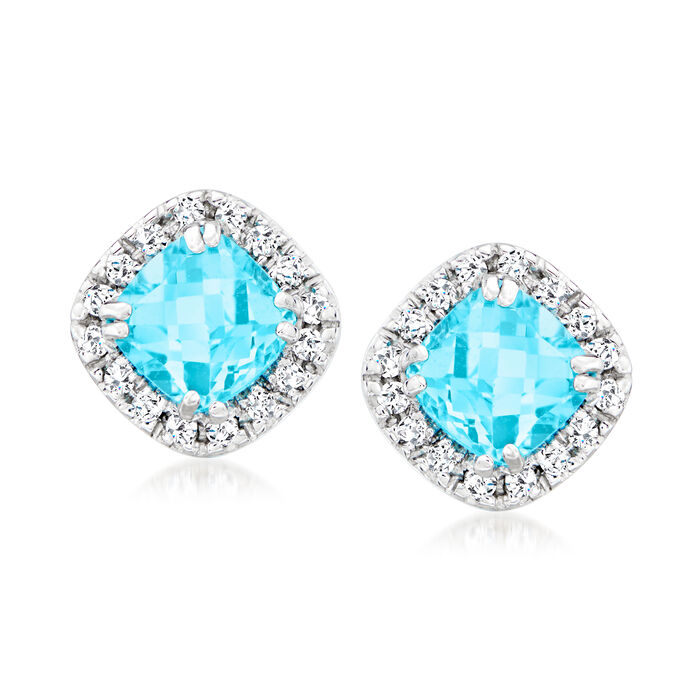 1.40 ct. t.w. Swiss Blue Topaz and .16 ct. t.w. Diamond Earrings in 14kt White Gold