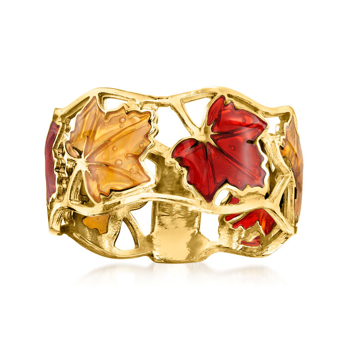 Italian Red and Yellow Enamel Leaf Ring in 14kt Yellow Gold