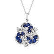 C. 1980 Vintage 2.52 ct. t.w. Sapphire and 1.14 ct. t.w. Diamond Cluster Pendant Necklace in Platinum and 18kt White Gold