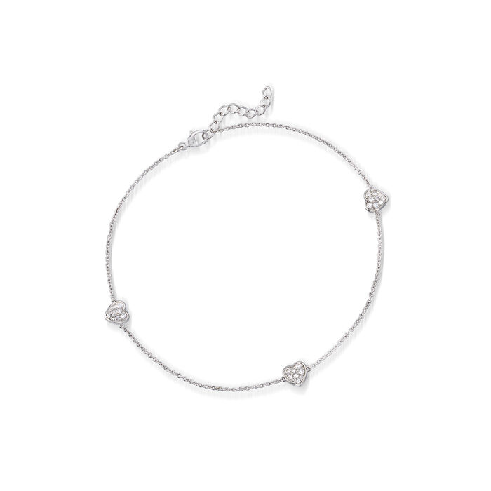 .45 ct. t.w. CZ Heart Anklet in Sterling Silver