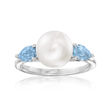Gabriel Designs 9-9.5mm Cultured Pearl Ring with .98 ct. t.w. Swiss Blue Topaz in Sterling Silver