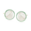 10-10.5mm Cultured Pearl and Jade Earrings in 14kt Yellow Gold