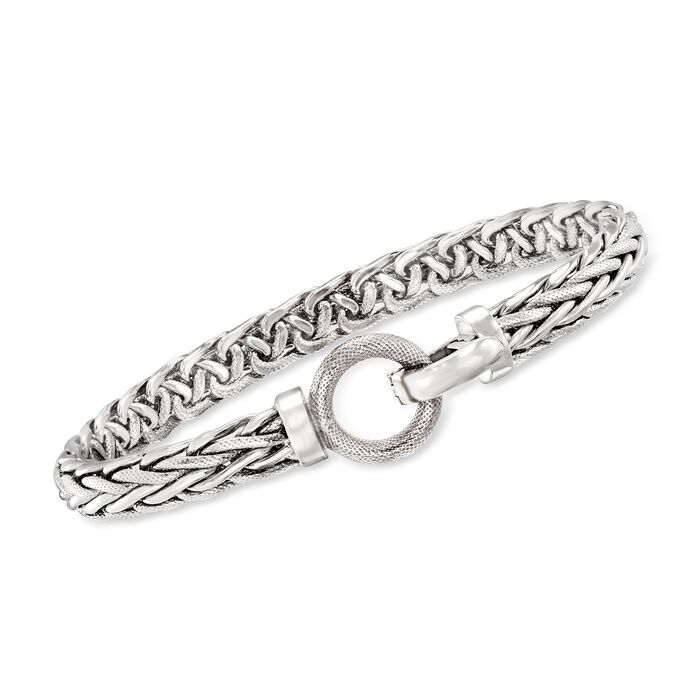 Sterling Silver Textured and Polished Wheat-Link Bracelet