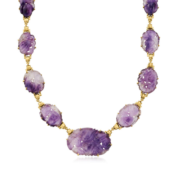 C. 1980 Vintage Amethyst Graduated Necklace in 14kt Yellow Gold