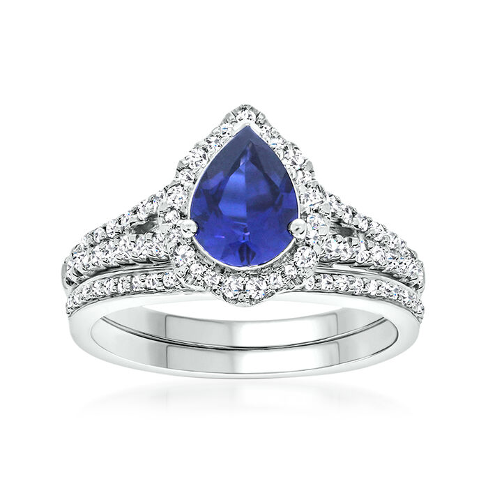 1.30 Carat Sapphire and .49 ct. t.w. Diamond Ring Set in 14kt White Gold
