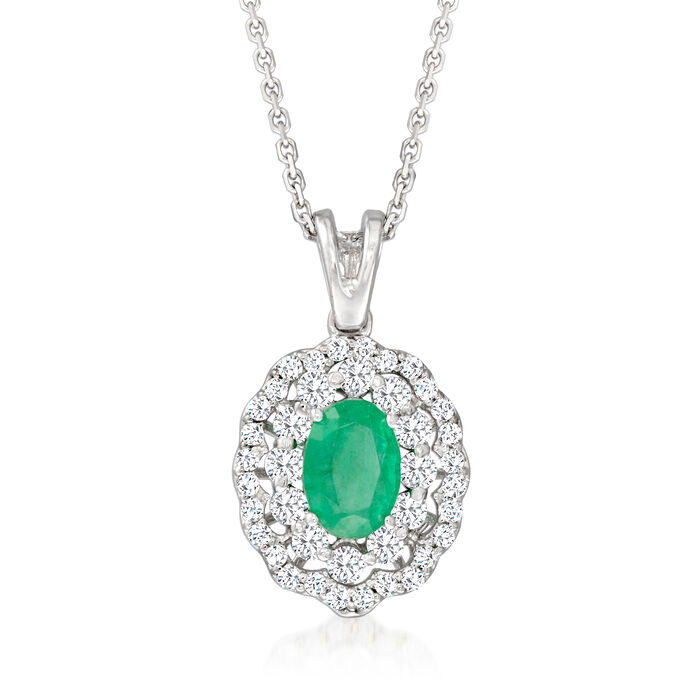 .80 Carat Emerald Pendant Necklace with .42 ct. t.w. Diamonds in 18kt White Gold