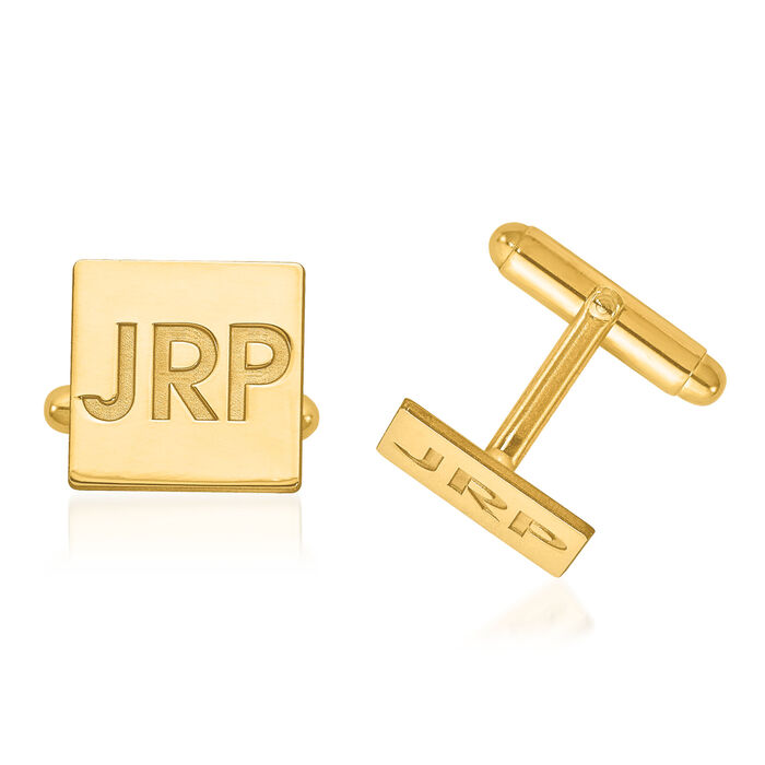 14kt Yellow Gold Recessed Letters Square Monogram Cuff Links