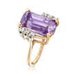 C. 1980 Vintage 10.00 Carat Cushion-Cut Amethyst and .35 ct. t.w. CZ Ring in 18kt Yellow Gold 