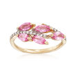 Pink Sapphire and Diamond Leaf Ring in 14kt Yellow Gold