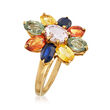 C. 1990 Vintage 5.70 ct. t.w. Multicolored Sapphire Flower Ring in 14kt Yellow Gold