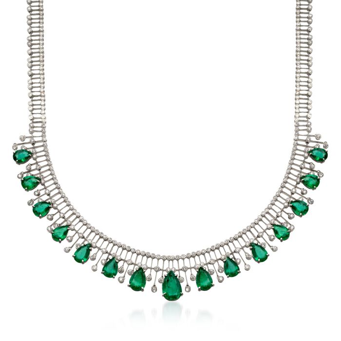 C. 1980 Vintage 20.50 ct. t.w. Emerald and 6.25 ct. t.w. Diamond Necklace in 18kt White Gold