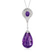 C. 2000 Vintage 36.50 ct. t.w. Amethyst and .55 ct. t.w. Diamond Fan Drop Necklace in 14kt White Gold