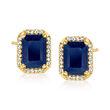 3.00 ct. t.w. Sapphire and .15 ct. t.w. Diamond Earrings in 14kt Yellow Gold