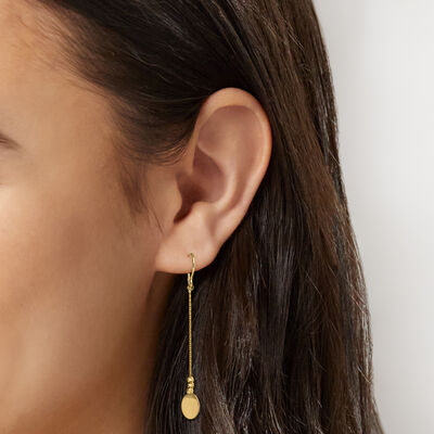 10kt Yellow Gold Disc and Bead Station Drop Earrings