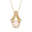 Golden Cultured South Sea Pearl and .39 ct. t.w. Diamond Pendant Necklace in 18kt Yellow Gold