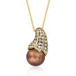Le Vian 10-11mm Chocolate Pearl and .57 ct. t.w. Chocolate Diamond Pendant Necklace with Vanilla Diamond Accents in 14kt Honey Gold