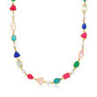 5-5.5mm Cultured Pearl and 23.70 ct. t.w. Multi-Gemstone Necklace in 18kt Gold Over Sterling
