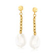 10-11mm Cultured Pearl and Bead Drop Earrings in 18kt Gold Over Sterling