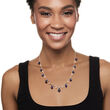 4-5mm Cultured Pearl and 40.00 ct. t.w. Sapphire Bead Necklace in Sterling Silver 18-inch