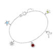 .48 ct. t.w. Multi-Gemstone Holiday Charm Bracelet with Diamond Accents in Sterling Silver