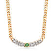 C. 1990 Vintage .15 ct. t.w. Emerald and .25 ct. t.w. Diamond Cable-Link Necklace in 14kt Yellow Gold