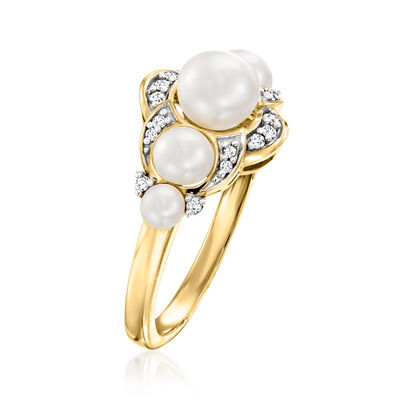 3-6mm Cultured Pearl and .10 ct. t.w. Diamond Ring in 14kt Yellow Gold