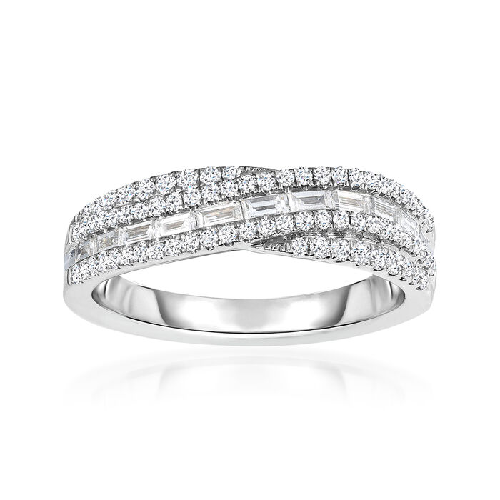 .62 ct. t.w. Round and Baguette Diamond Twisted Ring in 14kt White Gold