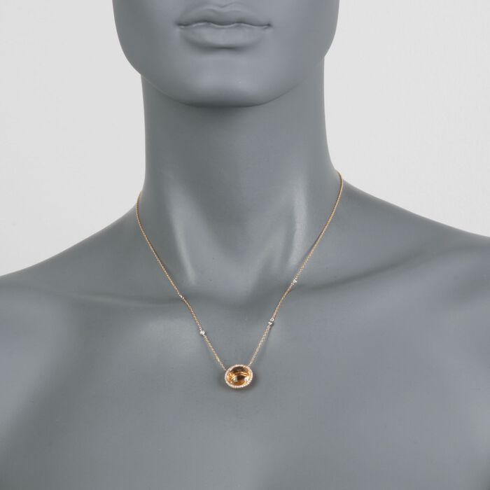 5.25 Carat Citrine and .30 ct. t.w. Diamond Necklace in 14kt Yellow Gold 18-inch