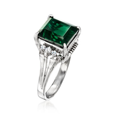 C. 1990 Vintage 5.55 Carat Green Tourmaline Ring with .10 ct. t.w. Diamonds in Platinum