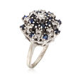 C. 1970 Vintage Sapphire and Diamond Cluster Ring in 14kt Yellow Gold
