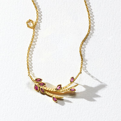 1.00 ct. t.w. Rhodolite Garnet Leaves on Branch Necklace in 18kt Gold Over Sterling