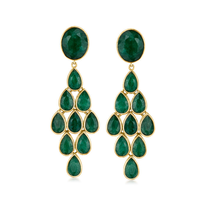 29.50 ct. t.w. Emerald Chandelier Earrings in 18kt Gold Over Sterling