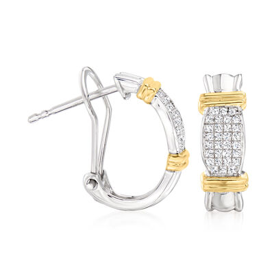 .15 ct. t.w. Diamond Hoop Earrings in Sterling Silver and 14kt Yellow Gold