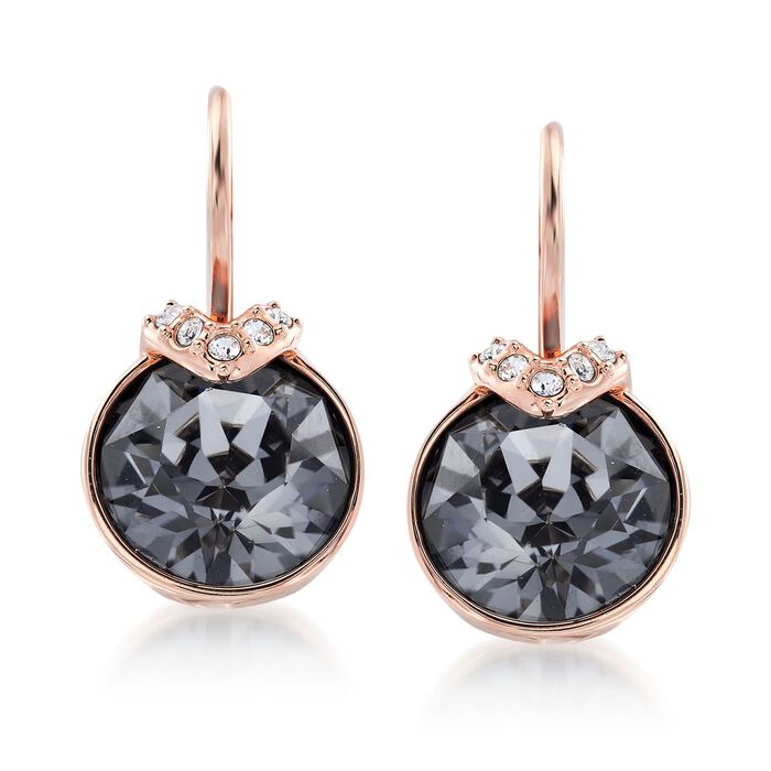 Swarovski Crystal &quot;Bella&quot; Metallic Gray and Clear Crystal Drop Earrings in Rose Gold Plate