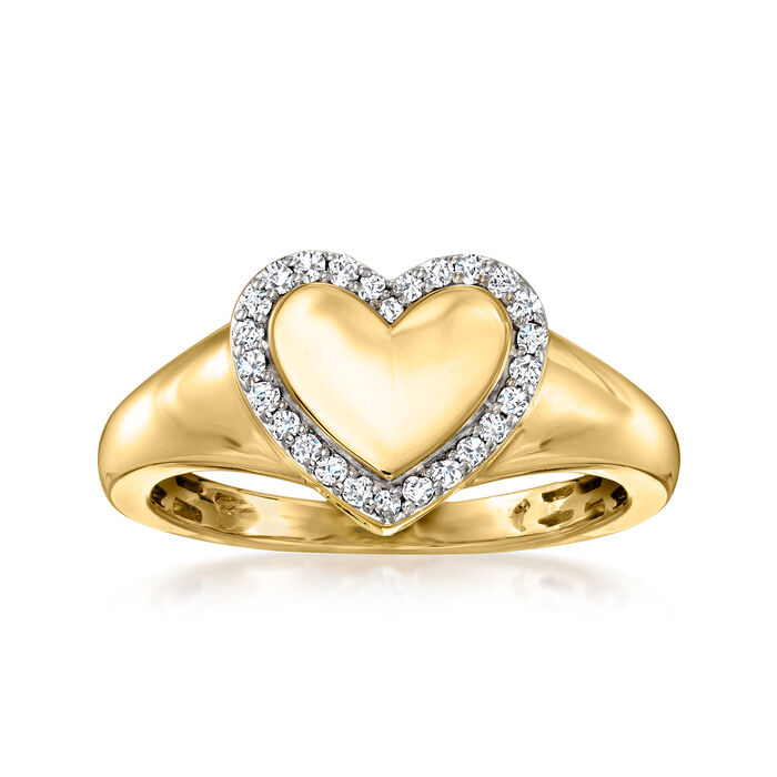 .15 ct. t.w. Diamond Heart Signet Ring in 14kt Yellow Gold