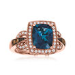 Le Vian &quot;Chocolatier&quot; 3.00 Carat Deep Sea Blue Topaz Ring with .34 ct. t.w. Chocolate and Vanilla Diamonds in 14kt Strawberry Gold