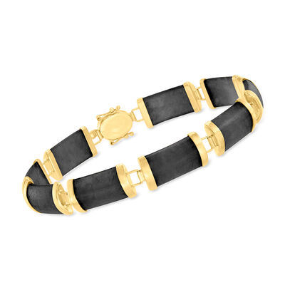 Black Jade &quot;Good Fortune&quot; Bracelet in 14kt Yellow Gold