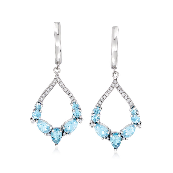 2.10 ct. t.w. London and Sky Blue Topaz and .16 ct. t.w. Diamond Drop Earrings in 14kt White Gold