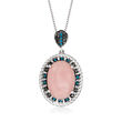 Pink Opal Pendant Necklace with Blue Diamond Accents in Sterling Silver