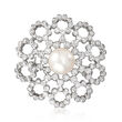 C. 1990 Vintage Mikimoto Cultured Pearl and .65 ct. t.w. Diamond Pin/Pendant in 18kt White Gold