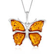 Amber Butterfly Pendant Necklace in Sterling Silver