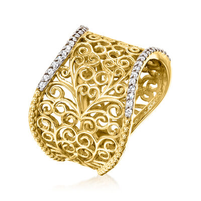 .18 ct. t.w. Diamond Filigree Ring in 18kt Gold Over Sterling